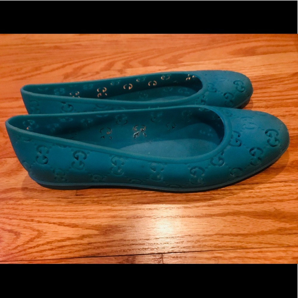 Gucci Teal Jelly Flats 38